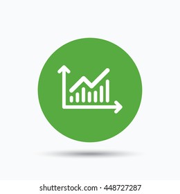 Graph icon. Business analytics chart symbol. Flat web button with icon on white background. Green round pressbutton with shadow. Vector