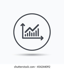 Graph icon. Business analytics chart symbol. Circle button with flat web icon on white background. Vector