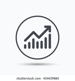 Graph icon. Business analytics chart symbol. Circle button with flat web icon on white background. Vector