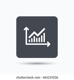 Graph icon. Business analytics chart symbol. Gray square button with flat web icon. Vector