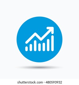 Graph icon. Business analytics chart symbol. Blue circle button with flat web icon. Vector