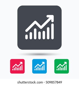 Graph icon. Business analytics chart symbol. Colored square buttons with flat web icon. Vector