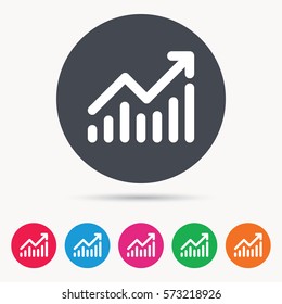 Graph icon. Business analytics chart symbol. Colored circle buttons with flat web icon. Vector