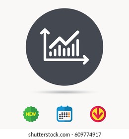 Graph icon. Business analytics chart symbol. Calendar, download arrow and new tag signs. Colored flat web icons. Vector