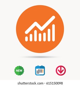Graph icon. Business analytics chart symbol. Calendar, download arrow and new tag signs. Colored flat web icons. Vector