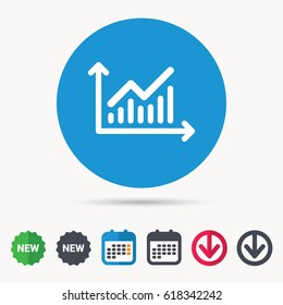 Graph icon. Business analytics chart symbol. Calendar, download arrow and new tag signs. Colored flat web icons. Vector