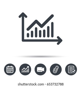 Graph icon. Business analytics chart symbol. Calendar, chart and checklist signs. Video camera and attach clip web icons. Vector