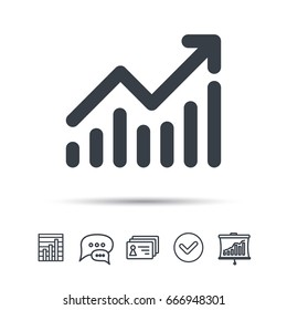 Graph icon. Business analytics chart symbol. Chat speech bubble, chart and presentation signs. Contacts and tick web icons. Vector