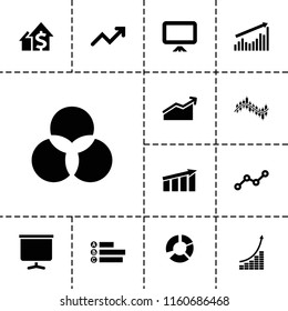 Graph icon. collection of 13 graph filled icons such as board, chart, circle intersection, money growth, dolar growth, statistic. editable graph icons for web and mobile.