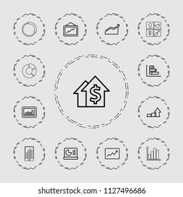 Graph icon. collection of 13 graph outline icons such as dolar growth, chart on display, chart, pie chart. editable graph icons for web and mobile.
