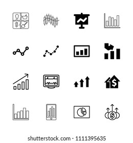 Graph icon. collection of 16 graph filled and outline icons such as dolar growth, pie chart, heartbeat, money up, chart. editable graph icons for web and mobile.
