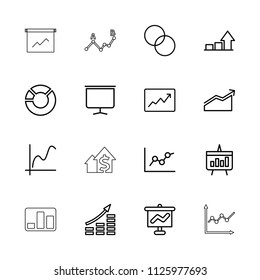 Graph icon. collection of 16 graph outline icons such as circle intersection, chart, money growth, pie chart, board. editable graph icons for web and mobile.