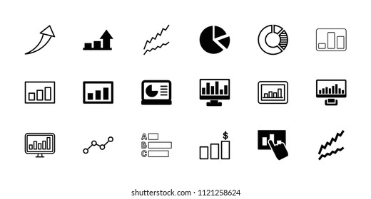 Graph icon. collection of 18 graph filled and outline icons such as chart on display, pie chart, arrow up. editable graph icons for web and mobile.