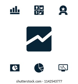 Graph icon. collection of 7 graph filled icons such as line chart, pie chart, medal. editable graph icons for web and mobile.