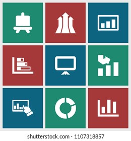 Graph icon. collection of 9 graph filled icons such as board, arrows up, chart. editable graph icons for web and mobile.