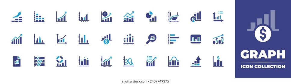 Bildsymbolsammlung. Duotonfarbe. Vektorgrafik und transparente Illustration. mit Erhöhungen, Diagramm, Bardiagramm, Bardiagramm, Gewinne, Funktion, Finanzen, Suche, Graphen, Datenanalyse, Analyse, Grafiken