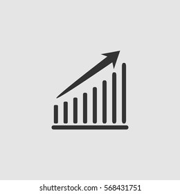 Graph icon flat. Black pictogram on grey background. Vector illustration symbol