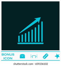 Graph icon flat. Blue pictogram on dark background. Vector illustration symbol and bonus icons