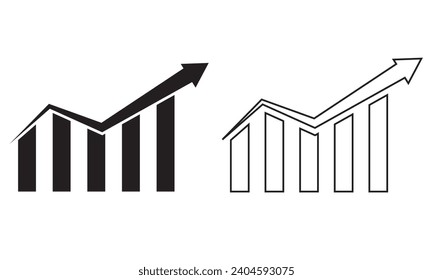 Graph icon. Growing graph icon on white background. Finance icon, bar chart. Chart bar symbol for your web site design, logo, app, UI design. Digital graph icon. Vector illustration