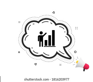 Graph icon. Quote speech bubble. Column chart sign. Growth diagram symbol. Quotation marks. Classic graph chart icon. Vector