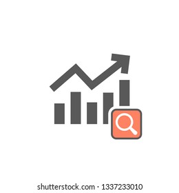 Graph icon with research sign. Graph icon and explore, find, inspect symbol. Vector illustration