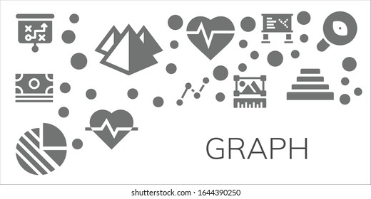 graph icon set. 11 filled graph icons.  Simple modern icons such as: Strategy, Pyramid, Money, Stats, Pie chart, Graphic, Heartbeat, Cardiogram, Whiteboard, Research