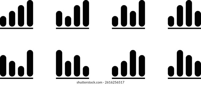 Graph icon set. Concept of sales bar chart symbol icon. Growth chart, profit, growth success symbol set. Growth graph vector icons. Data elements, bar, pie chart, diagrams for business infographics.