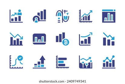 Graph icon set. Duotone color. Vector illustration. Containing trend, chart, curve, bar graph, bar chart, analytics, statistics, promote, graph, line graph, diagram.