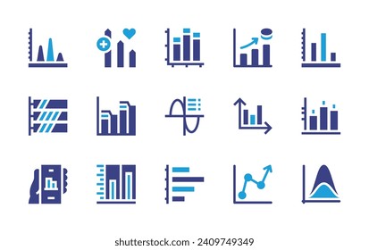 Graph icon set. Duotone color. Vector illustration. Containing statistics, investment, graph, line graph, bar graph, fluctuation, chart.