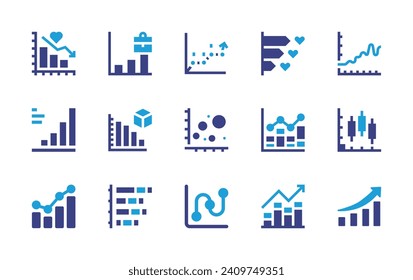 Graph icon set. Duotone color. Vector illustration. Containing graph, growth, bar graph, bar chart, bar, stats.