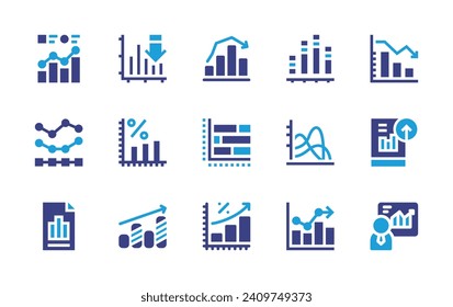 Graph icon set. Duotone color. Vector illustration. Containing sales, bar chart, statistics, graph, bar graph, growth.