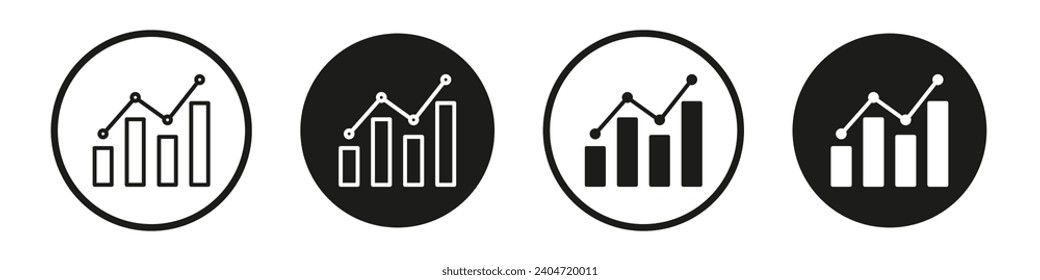 Conjunto de iconos de gráfico. símbolo vector de gráfico de crecimiento económico. signo de margen de beneficio de aumento. icono de línea de aumento del precio de las acciones en un estilo relleno y delineado de color negro.