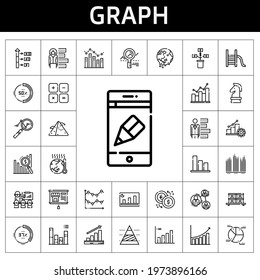 graph icon set. line icon style. graph related icons such as app, profits, maths, bar graph, pie chart, pyramid chart, analysis, presentation, line chart, analytics, global warming