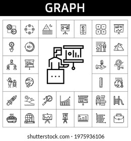 graph icon set. line icon style. graph related icons such as profits, rising, maths, investment, vertical, ruler, pie, structure, presentation, analytics, global warming, portfolio
