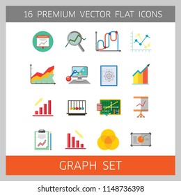Graph Icon Set. Magnifier And Graph Growing Bar Chart Declining Bar Chart Venn Diagram Clipboard Flipchart With Graph Smart Board Histogram Line Graph Computer With Histogram Projection Screen Chart