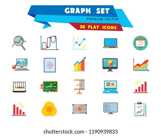 Graph Icon Set. Magnifier And Graph Growing Bar Chart Declining Bar Chart Venn Diagram Clipboard Flipchart With Graph Smart Board Histogram Line Graph Computer With Histogram Projection Screen Chart