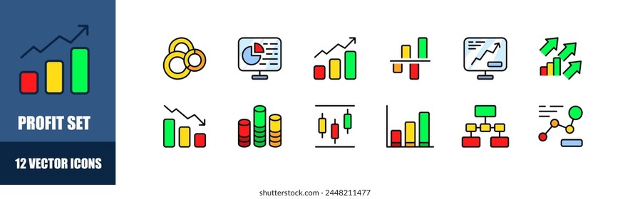 Graph icon set. Profit icons set. Flat style. Vector icons