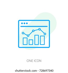 Graph icon. Style is line symbol, blue color, white background.