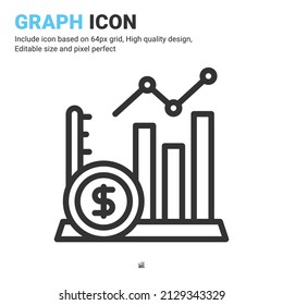 Graph icon vector with outline style isolated on white background. Vector illustration result sign symbol icon concept for digital business, finance, industry, company, apps, web and project