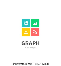 graph icons flat style logo Design with chart, graph, diagram, scheme icons. Trendy, creative, corporative logotype template concept.