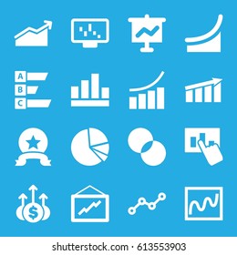 Graph icons set. set of 16 graph filled icons such as circle intersection, pie chart, statistic, chart, medal