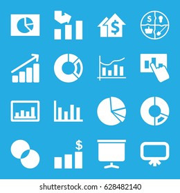 Graph icons set. set of 16 graph filled icons such as board, circle intersection, pie chart, chart, marketing, money chart
