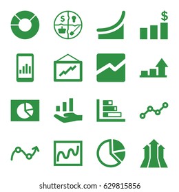 Graph icons set. set of 16 graph filled icons such as line chart, pie chart, marketing