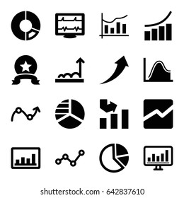 Graph icons set. set of 16 graph filled icons such as pie chart, graph, heartbeat, line chart, chart, medal