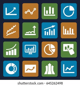 Graph icons set. set of 16 graph filled icons such as chart, pie chart