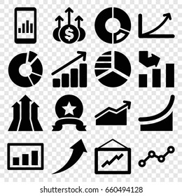 Graph icons set. set of 16 graph filled icons such as pie chart, arrows up, medal 