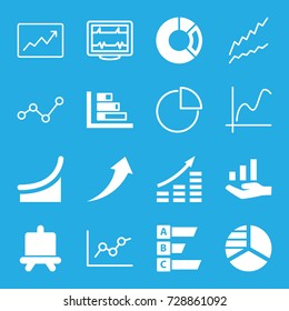 Graph icons set. set of 16 graph filled and outline icons such as board, pie chart, statistic, chart, arrow up, heartbeat