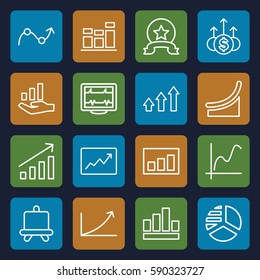 graph icons set. Set of 16 graph outline icons such as board, pie chart, heartbeat, chart, medal