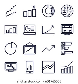 graph icons set. Set of 16 graph outline icons such as heartbeat, line chart, pie chart, statistic