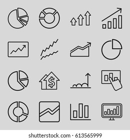 Graph icons set. set of 16 graph outline icons such as line chart, chart, pie chart